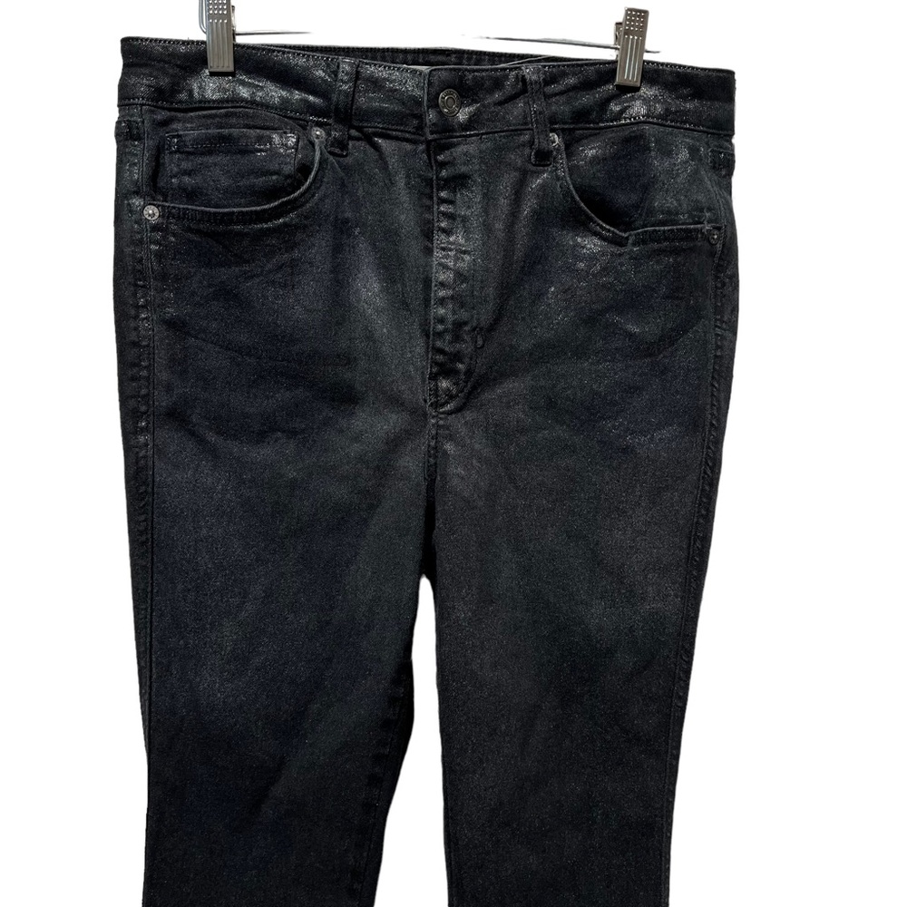 WE The Free Womens Black High Rise Coated Shimmer Denim Skinny Jeans 32 - Picture 7 of 13